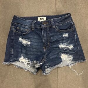 SO Women's Ripped Jean Shorts - Dark Blue